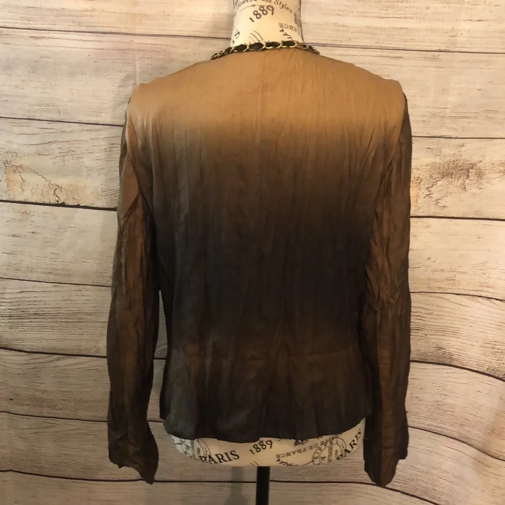 Alberto Makali Blazer Vintage Metal Ribbon Trim Ombré Size 6 Leopard Lined Chain